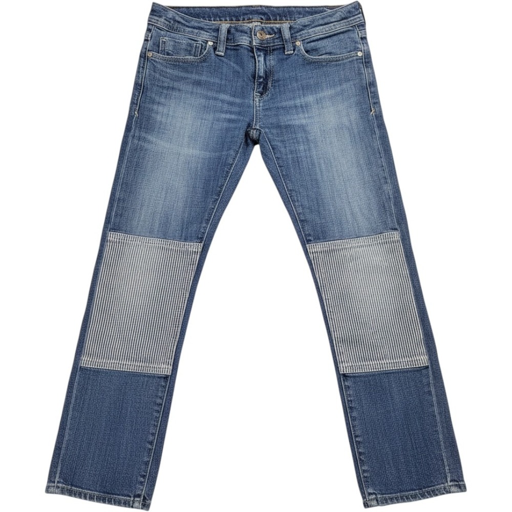 Pilcro and the Letterpress Striped Knee Patch Straight Leg Jeans Blue Womens 26